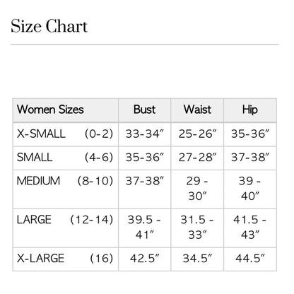 Alashan Cashmere Size chart for women's clothing with measurements in inches.