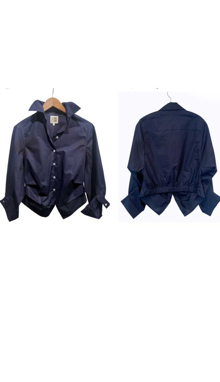 Alexis Shirt in Navy by A Shirt Thing at Paula in Chlo. Front and back view