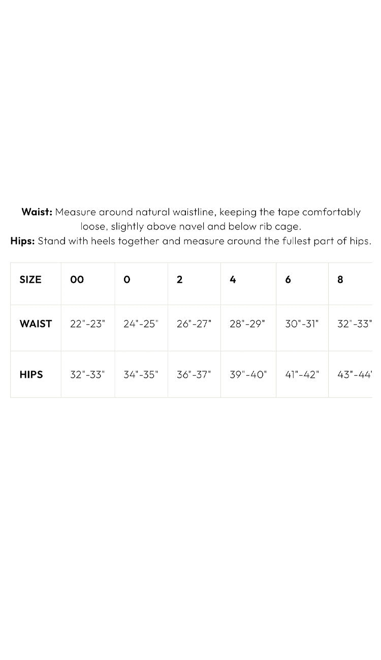 avenue montaigne Measurement chart for waist and hips with size guide on a white background