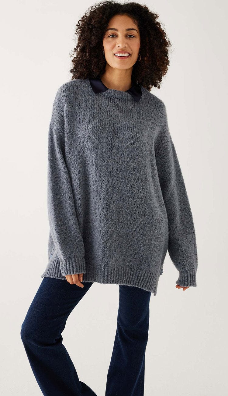 bari sweater in grey blue on woman