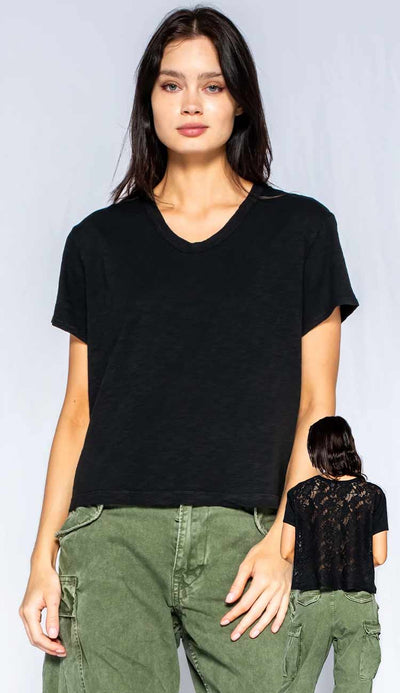 wilt boxy crew tee in black with lace back panel - paula and chlo