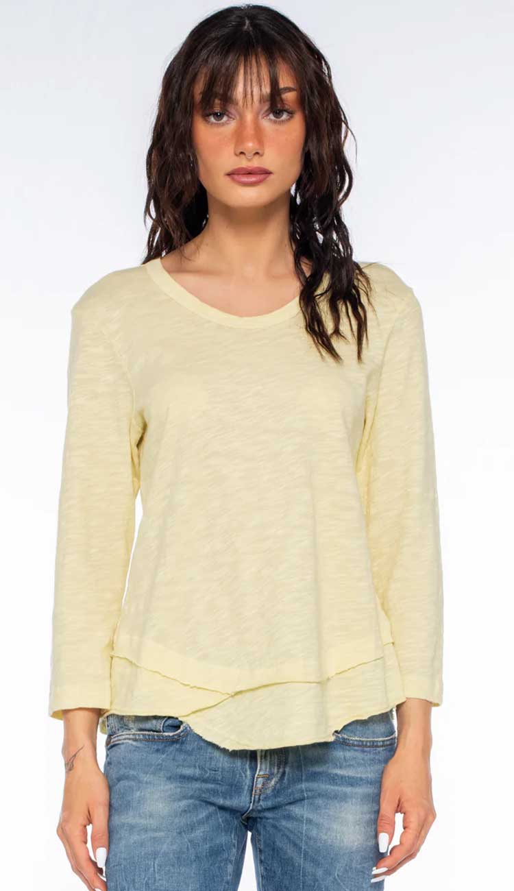 Shrunken Crew long Sleeve Mock Layer Tee - Yellow