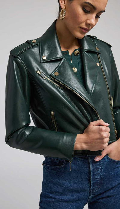 Cosita Vegan Leather Moto Jacket in Forrest Green by Generation Love at Paula & Chlo.