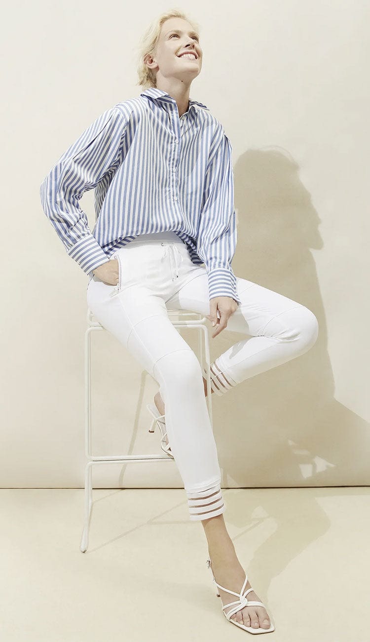 Raffaello Rossi Candy Pant Future in white women’s slim jogger pant with drawstring waist, mesh ankle detail, and zip pockets