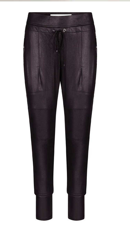 Raffaello Rossi Candy Pant  Faux Leather in black women’s slim jogger pant with drawstring waist and zip pockets