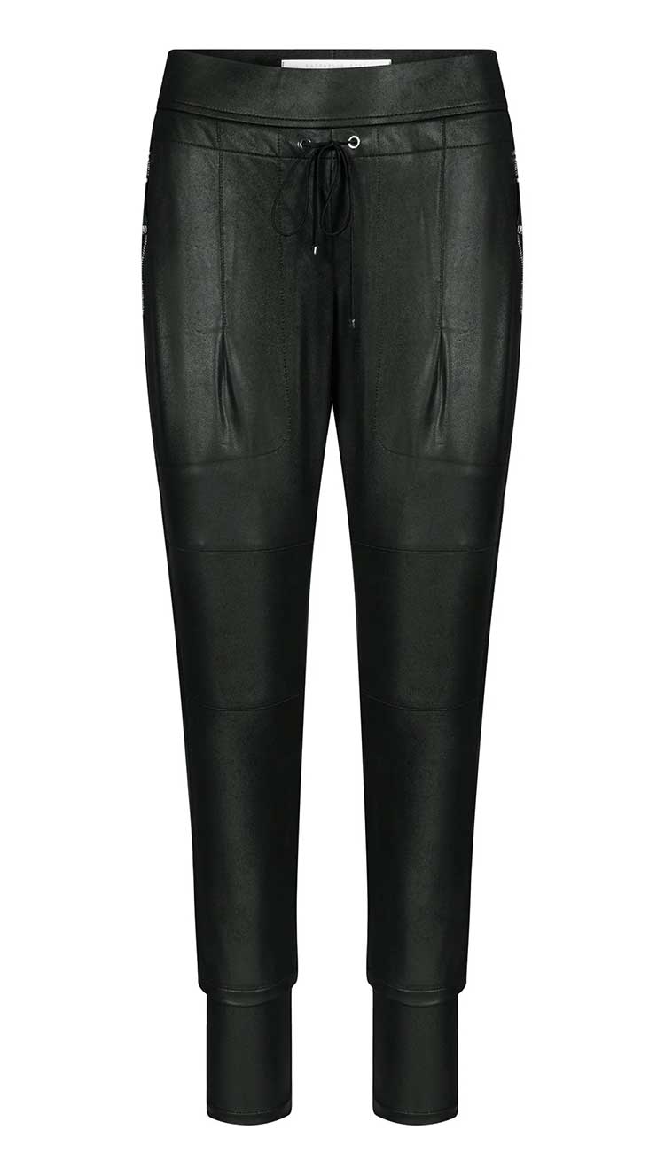 Raffaello Rossi Candy Pant  Faux Leather in dark olive, women’s slim jogger pant with drawstring waist and zip pockets