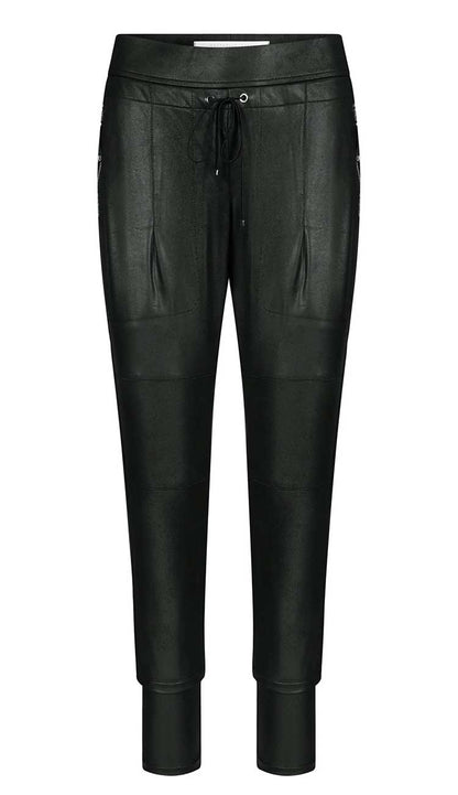 Raffaello Rossi Candy Pant  Faux Leather in dark olive, women’s slim jogger pant with drawstring waist and zip pockets