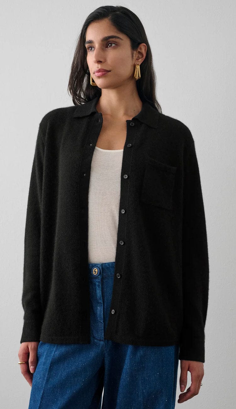 White + Warren Cashmere Button Down Cashmere Open View in Black - Paula & Chlo