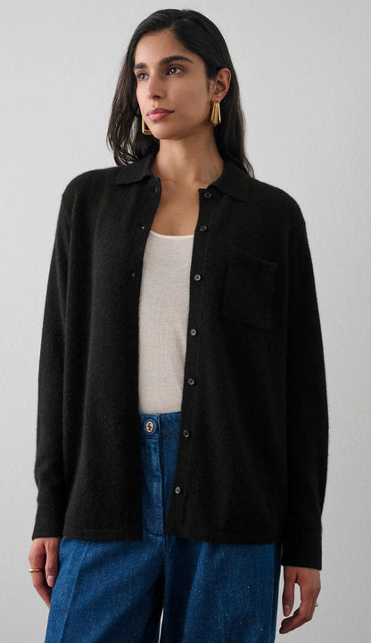 White + Warren Cashmere Button Down Cashmere Open View in Black - Paula & Chlo