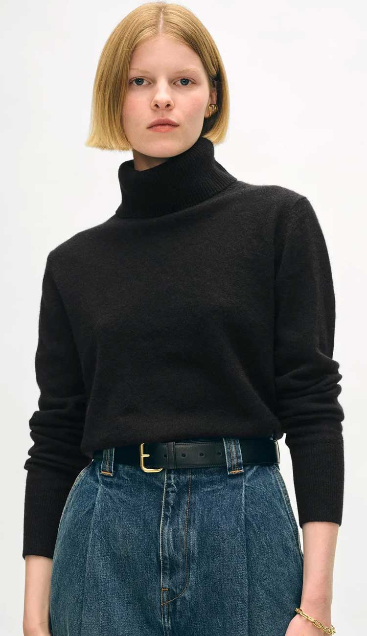 Cashmere Turtleneck Sweater by White and Warren in black at Paula and Chlo Front view