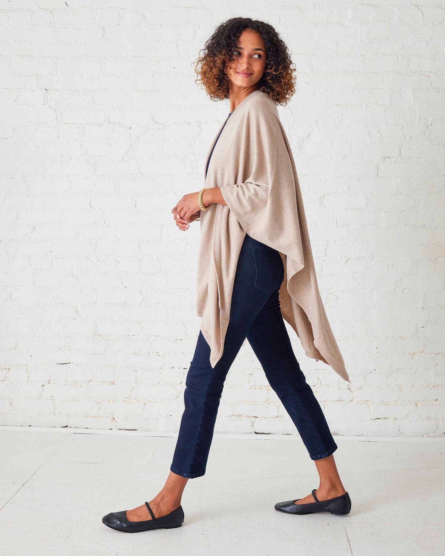 Charleston Travel Wrap cotton cashmere blend wrap by MerSea  done in mink| Paula & Chlo  side view