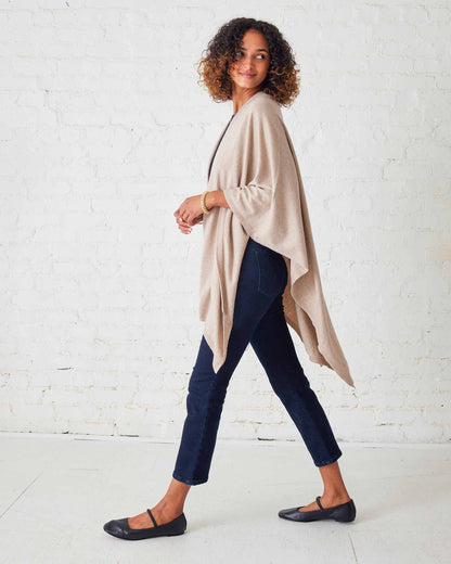 Charleston Travel Wrap cotton cashmere blend wrap by MerSea  done in mink| Paula & Chlo  side view