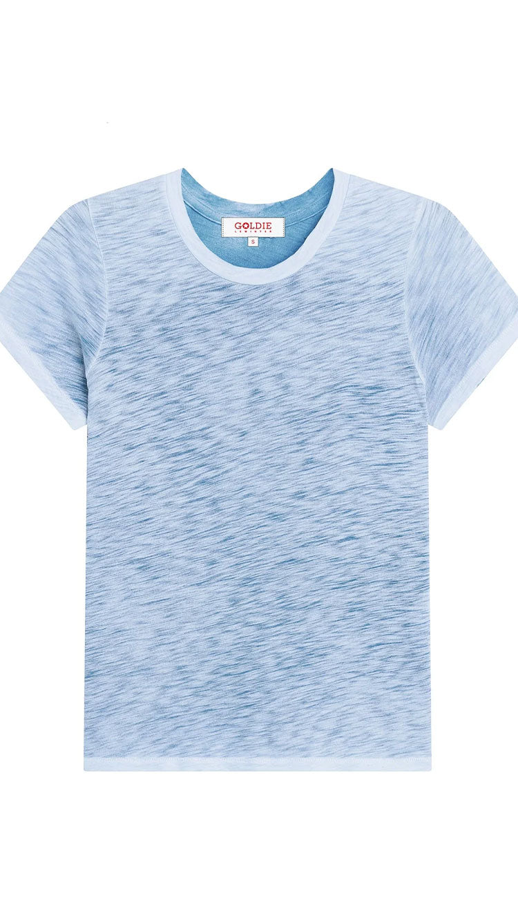 Costal sunwash Light blue t-shirt by goldie on a white background