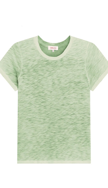 Goldie Tee in Sunwash palm green on a white background.
