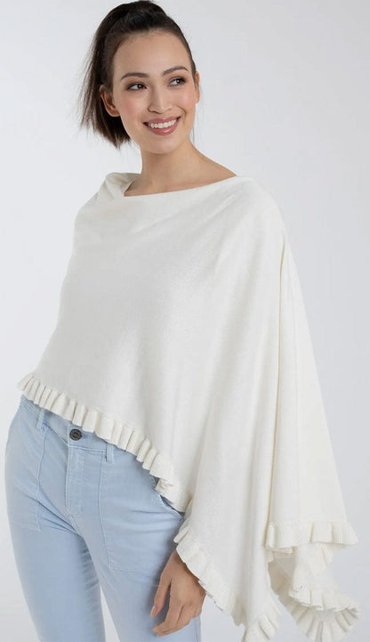 Alashan Cashmere Cotton Cashmere Dress Topper with Mini Ruffle Trim in White Milk