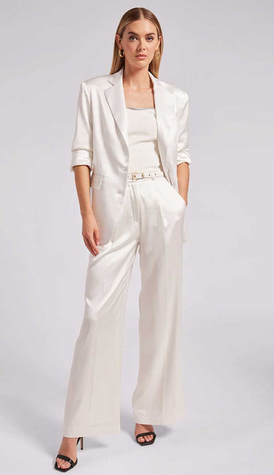 drea blazer by generation love - a gorgeous satin blazer in white at Paula and Chlo - shown with matching pants.