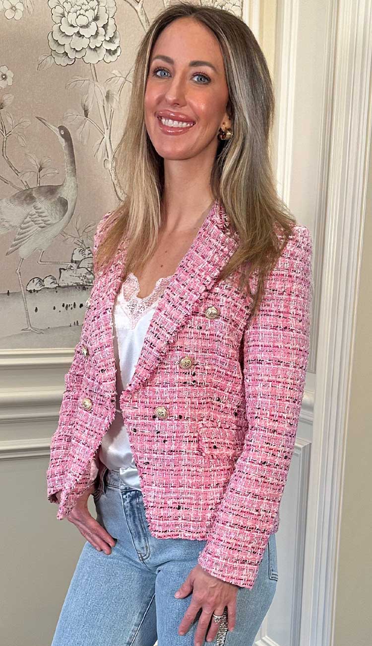 Eliza Tweed Blazer in Pink Melange -Paula & Chlo