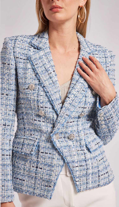  Eliza Tweed Blazer in Mixed Blue Detail View by Generation love at Paula & Chlo