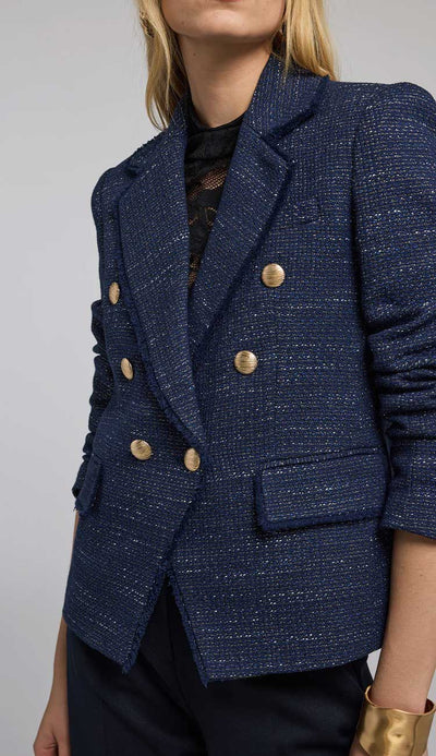 Eliza Tweed Navy and Gold Blazer by Generation Love - Paula & Chlo 
detail view