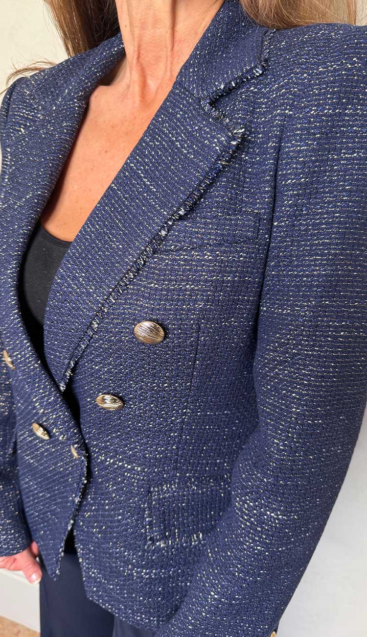 Generation Love Eliza Tweed Blazer in Navy and Gold - Paula & Chlo