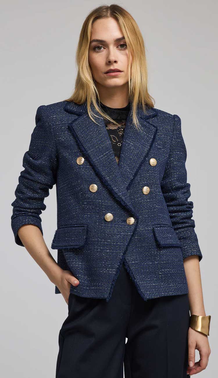 Eliza Tweed Navy and Gold Blazer by Generation Love - Paula & Chlo 
