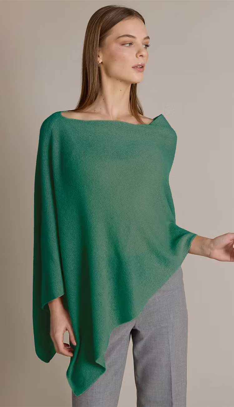 Alashan cashmere dress topper poncho in flora, lightweight one-size wrap with draped silhouette.