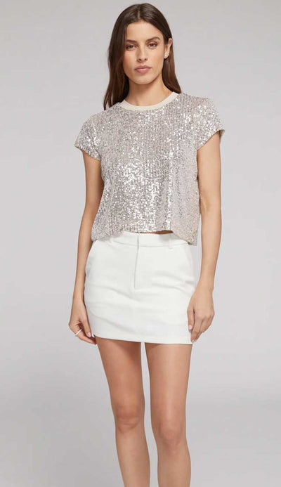 Kai Sequin Top in silver champagne by generation love. The perfect sequin top to dress up or down. Full view Paula & Chlo