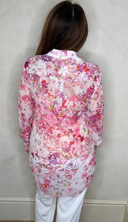 Generation love  mercy floral gorgette shirt with white pants back view