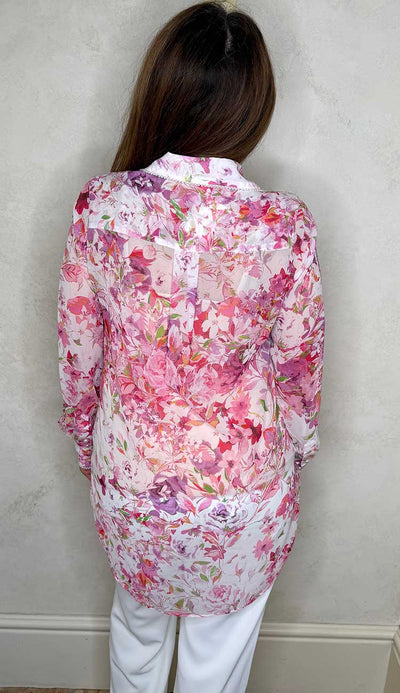 Mercy Floral Georgette Shirt - Floral Pink