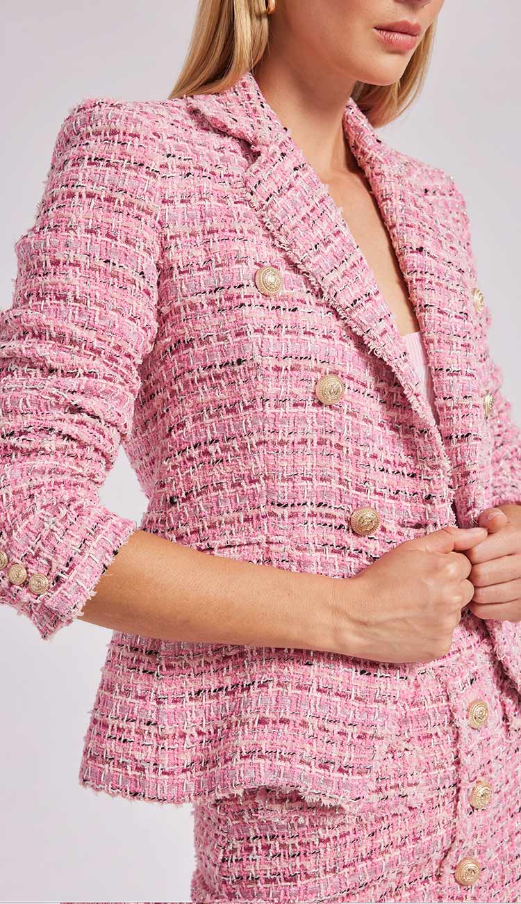 Eliza Tweed Jacket in Pink Melange by Generation Love side view at Paula & Chlo