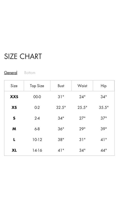 Size chart for Levine blazer