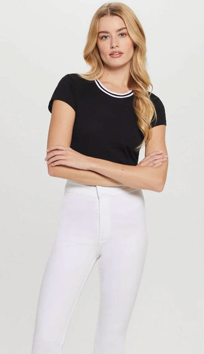 Goldie Tipped Ringer Tee in black  -Paula & Chlo