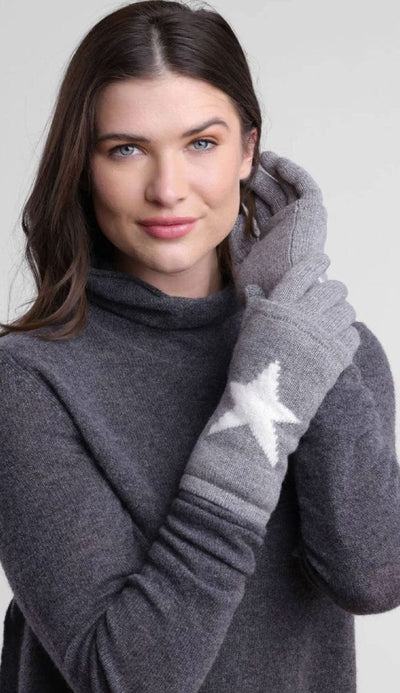 Cashmere with Angora Star Intarsia 3-in-1 Glove by Alashan Cashmere at Paula & Chlo in Grey