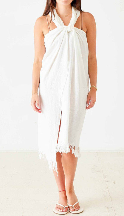 Hermosa 3-Way Linen Wrap by MerSea in Crisp White sarong tie. A great Warm weather accessory. Makea. a great coverup. Paula & Chlo