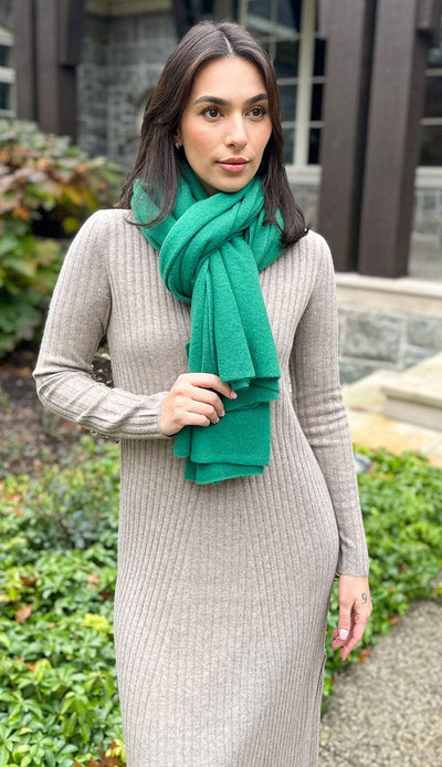 100% cashmere travel Jade Green wrap by white and warren and 100% cashmere Polo Dress all by white and warren at Paula & Chlo