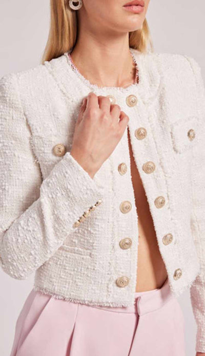 Generation Love Karson Tweed Jacket White Detail View | Paula and Chlo