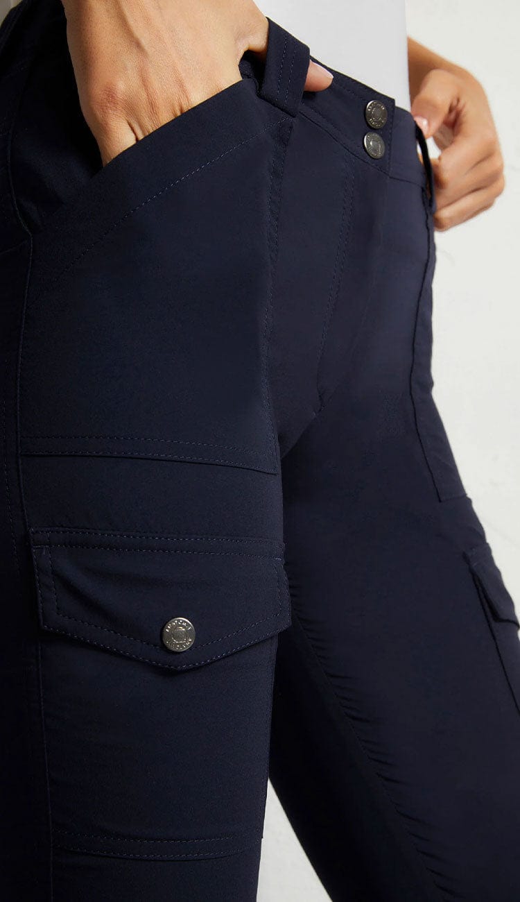 Kate Cargo Pants in Ultra lightweight fabric by Anatomie in Navy detail view - shop Paula & Chlo