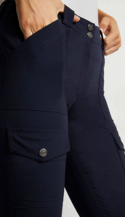 Kate Cargo Pants in Ultra lightweight fabric by Anatomie in Navy detail view - shop Paula & Chlo