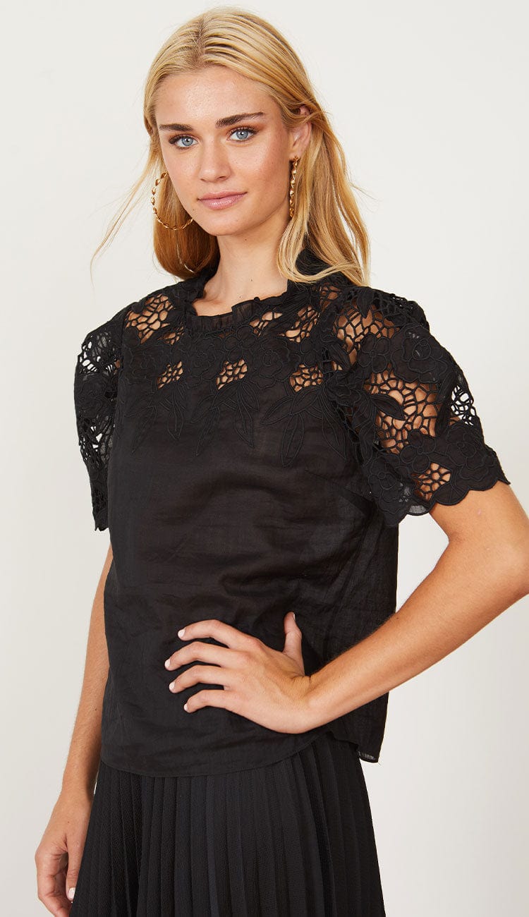 Katia Top in black lace by Caballero at Paula & Chlo front view