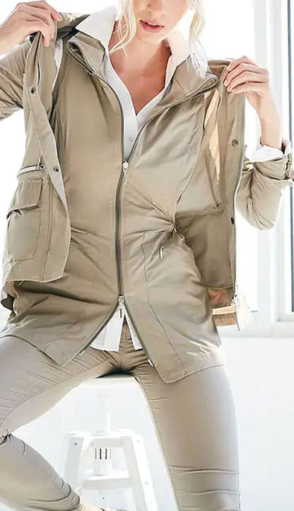 Anatomie Kenya Safari Jacket in Khaki. The perfect travel jacket shown with the Delaney Vest and the Kate Pant- shop Paula & Chlo