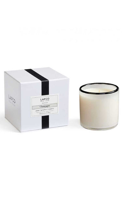 lafco champagne candle and box on white background