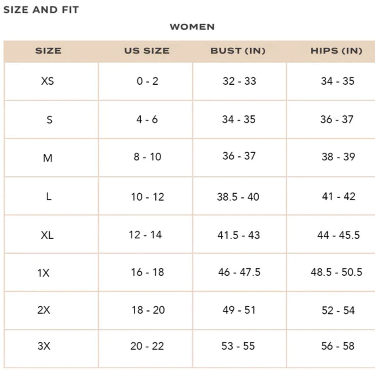 Lisa Todd Size Chart 