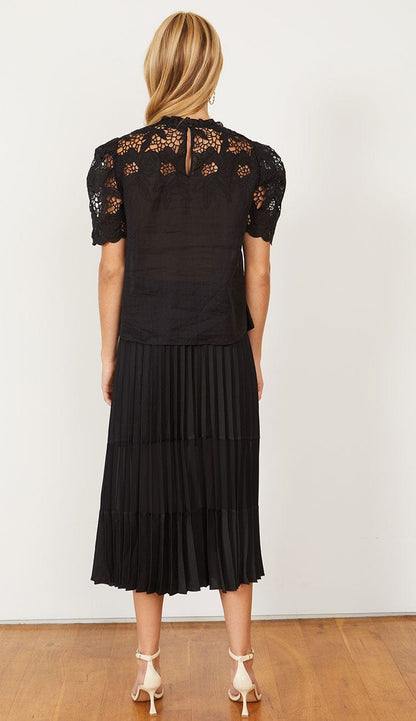 Mia Pleated Black Mesh Panel Skirt by Caballero at Paula & Chlo - back view
