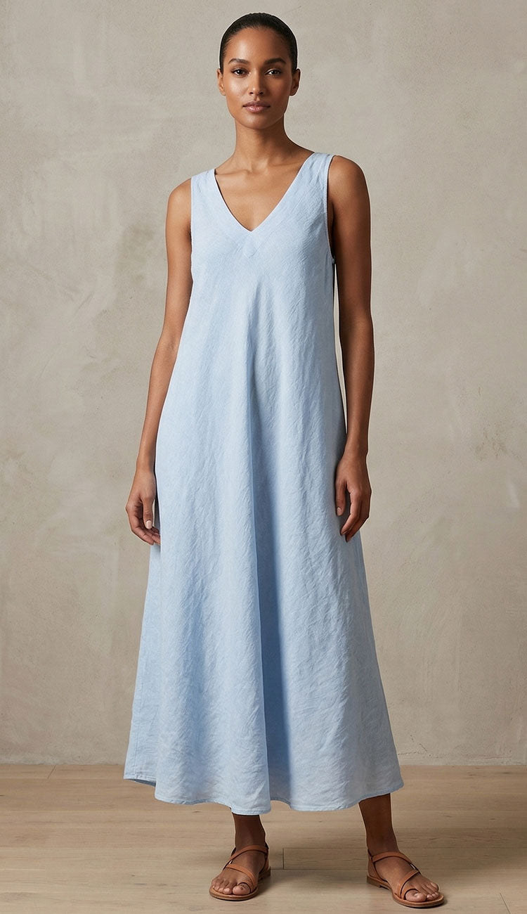 Milio Milano Linen V-Neck Maxi Tank Dress