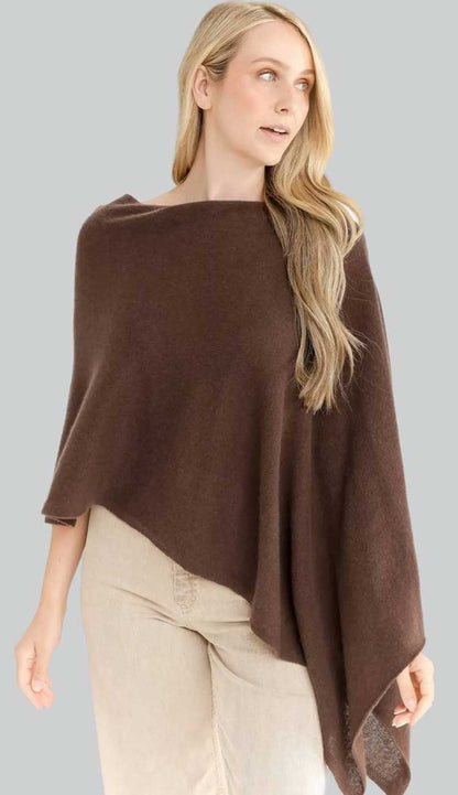 Alashan cashmere dress topper poncho in mocha, lightweight one-size wrap with draped silhouette.