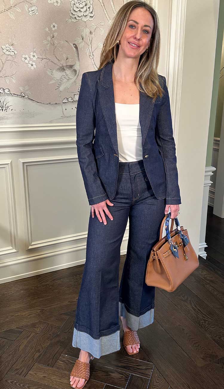 Ollie Sheen Denim Blazer and Raquel denim pants by generation love at Paula & Chlo