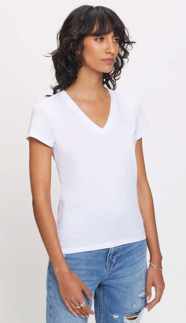 Goldie Organic V Neck Tee in white | Paula & Chlo 