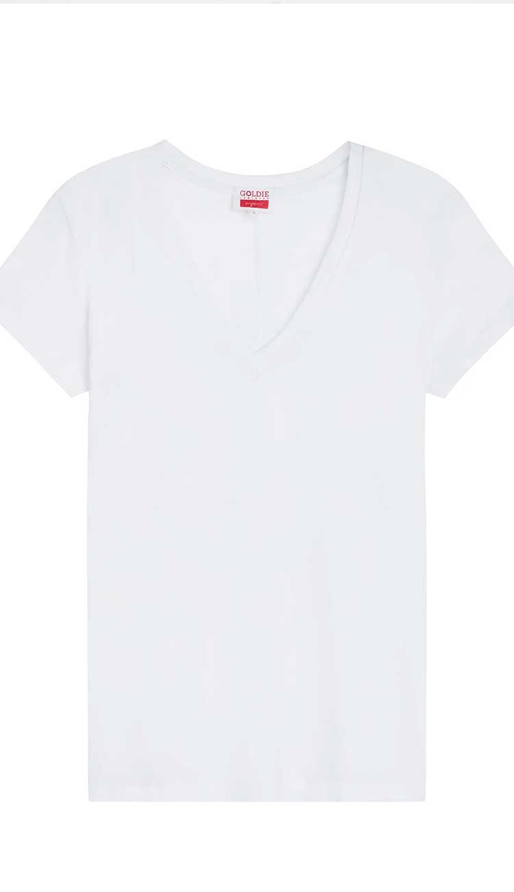 Goldie Organic V Neck Tee in white | Paula & Chlo Front View