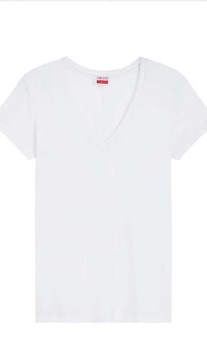 Goldie Organic V Neck Tee in white | Paula & Chlo Front View
