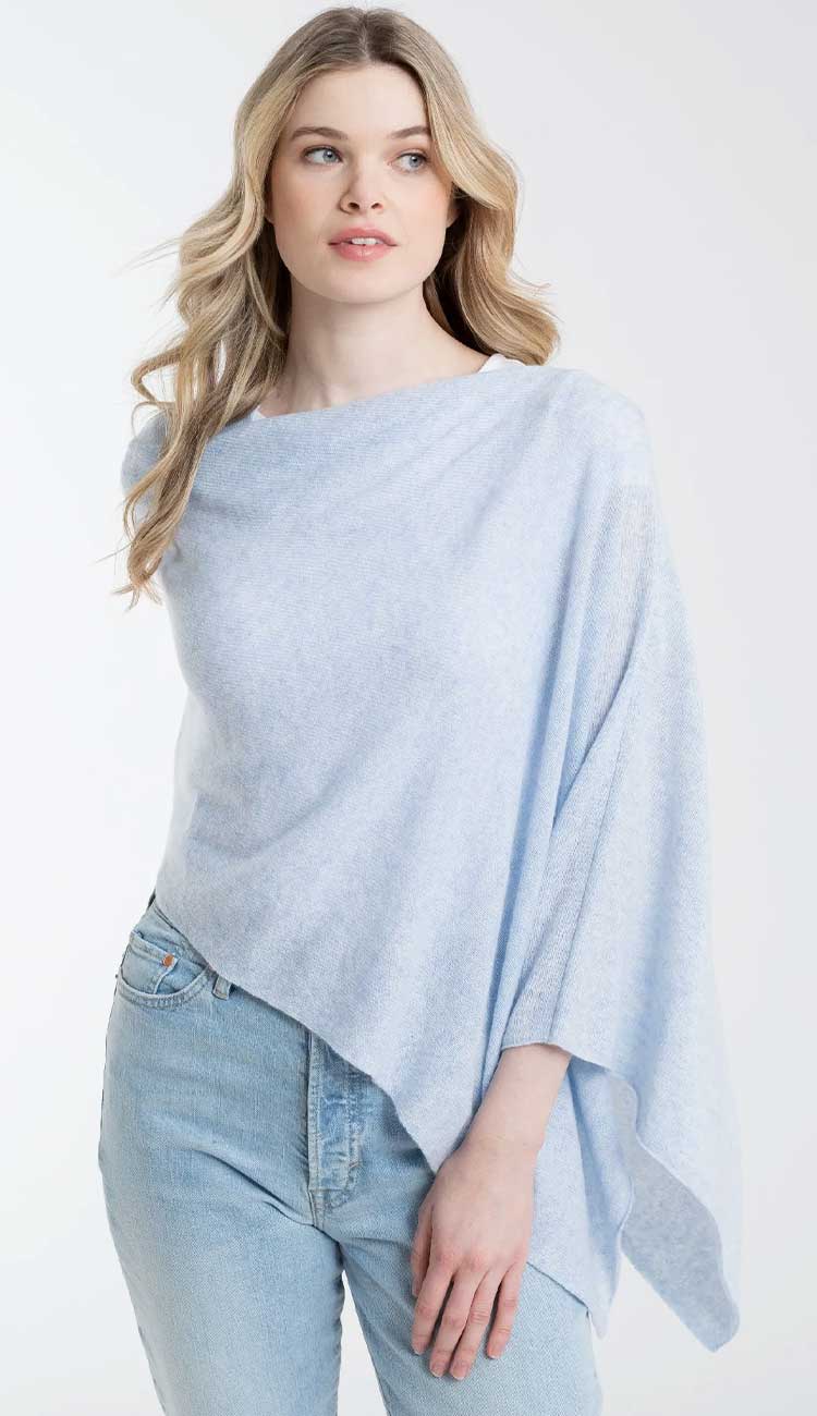 Alashan 100% Cashmere Dress Topper Poncho in Periwinkle- Paula & Chlo